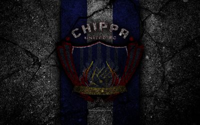 Chippa United FC, 4k, emblem, South African Premier League, soccer, logo, South Africa, grunge, Chippa United, black stone, asphalt texture, football, FC Chippa United