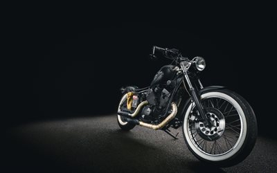 Harley Davidson, chopper noir, de luxe Am&#233;ricaine de motos, arri&#232;re-plan noir