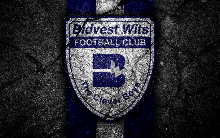 Bidvest Wits FC, 4k, el emblema, el Sur de &#193;frica de la Premier League, el f&#250;tbol, el logotipo, el Sur de &#193;frica, el grunge, el Bidvest Wits, negro, piedra, asfalto, la textura, el FC Bidvest Wits