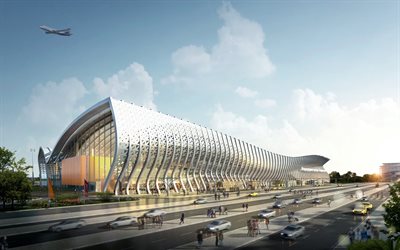 Simferopol, il nuovo aeroporto nuovo terminal principale, l&#39;aeroporto, la Crimea, l&#39;architettura moderna