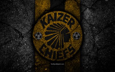 Kaizer Chiefs FC, 4k, emblem, South African Premier League, soccer, logo, South Africa, grunge, Kaizer Chiefs, black stone, asphalt texture, football, FC Kaizer Chiefs