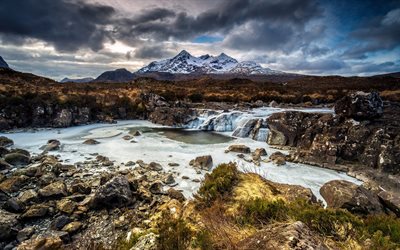 Sligachan, mountain landscape, sunset, north, UK, Skye, Scotland, Great Britain