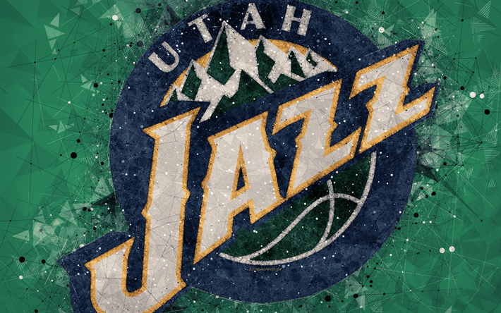 Utah Jazz, 4K, yaratıcı geometrik logo, Amerikan basketbol kul&#252;b&#252;, yaratıcı sanat, NBA, amblemi, yeşil soyut arka plan, mozaik, Ulusal Basketbol Birliği, Salt Lake City, Utah, ABD, basketbol