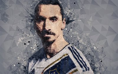 Zlatan Ibrahimovic, Los Angeles Galaxy, 4k, portr&#228;tt, ansikte, kreativa geo-konst, mosaik, f&#228;rgglada abstraktion, Svenska fotboll spelare, USA, MLS