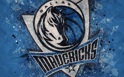 Dallas Mavericks, 4K, luova geometrinen logo, American basketball club, creative art, NBA, tunnus, sininen abstrakti tausta, mosaiikki, National Basketball Association, Dallas, Texas, USA, koripallo