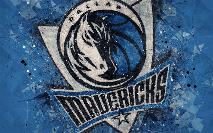 Dallas Mavericks, 4K, criativo geom&#233;tricas logotipo, Americano de basquete clube, arte criativa, NBA, emblema, azul resumo de plano de fundo, mosaico, Associa&#231;&#227;o Nacional De Basquete, Dallas, Texas, EUA, basquete