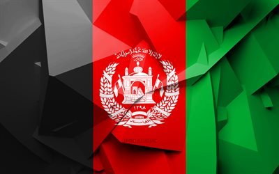 4k, Flag of Afghanistan, geometric art, Asian countries, Afghan flag, creative, Afghanistan, Asia, Afghanistan 3D flag, national symbols