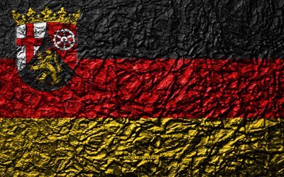 Bandiera della Renania-Palatinato, 4k, pietra, texture, onde texture, Renania-Palatinato, bandiera, germania, in Germania, in pietra, sfondo, i distretti amministrativi, gli Stati della Germania