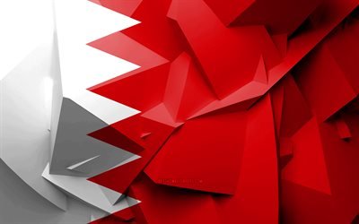 4k, flagge von bahrain, geometrische kunst, asiatische l&#228;nder, bahrain flagge, kreativ, bahrain, asien, 3d flag, nationale symbole