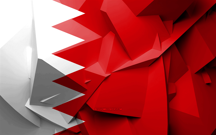 4k, Bahreyn, geometrik sanat, Asya &#252;lkelerinin Bayrak, Bahreyn bayrak, yaratıcı, Asya, 3D bayrak, ulusal semboller