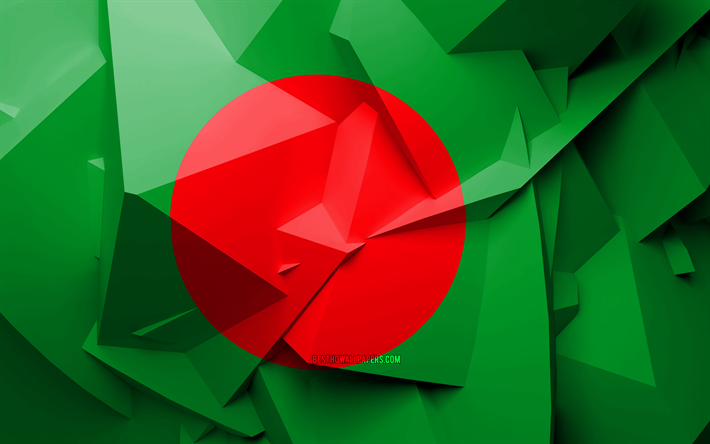4k, Bandeira de Bangladesh, arte geom&#233;trica, Pa&#237;ses asi&#225;ticos, Bangladesh bandeira, criativo, Bangladesh, &#193;sia, Bangladesh 3D bandeira, s&#237;mbolos nacionais