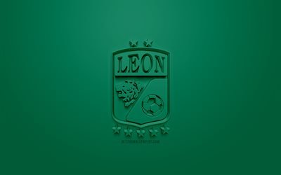 Club Le&#243;n FC, luova 3D logo, vihre&#228; tausta, 3d-tunnus, Meksikon football club, Liga MX, Leon, Meksiko, 3d art, jalkapallo, tyylik&#228;s 3d logo