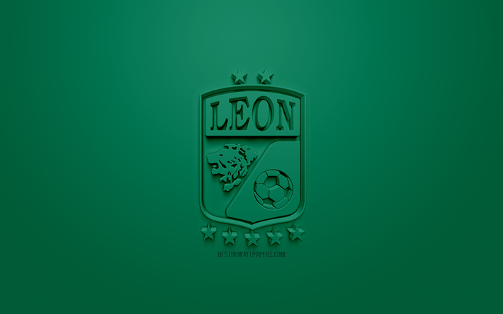 Club de FC Leon, cr&#233;atrice du logo 3D, fond vert, 3d embl&#232;me, Mexicain, club de football, la Liga MX, Leon, Mexique, art 3d, le football, l&#39;&#233;l&#233;gant logo 3d