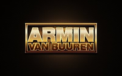 Armin van Buuren logo glitter, creativo, griglia di metallo sfondo, Armin van Buuren logo, marchi, Armin van Buuren