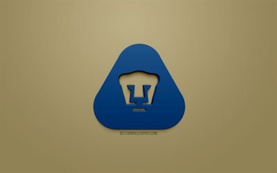 UNAM Pumas, Club Universidad Nacional, blu logo 3d, sfondo dorato, emblema 3d, Messicani del club di calcio, Liga MX, Citt&#224; del messico, Messico, 3d, arte, calcio, elegante logo 3d