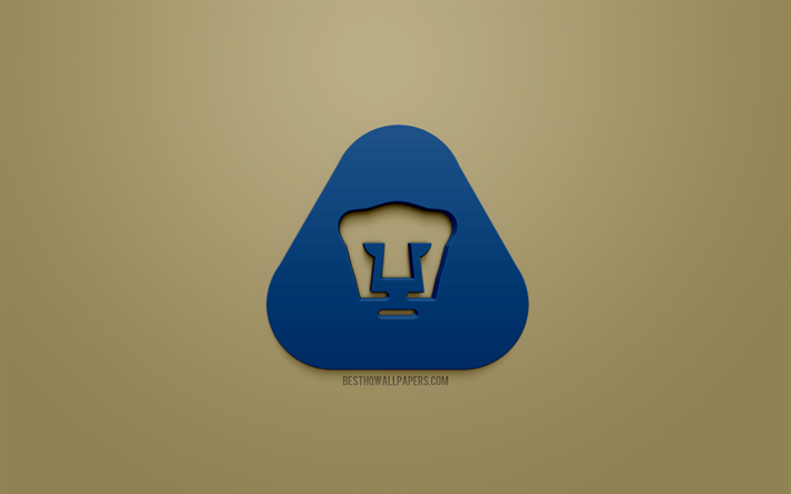 UNAM Pumas, Club Universidad Nacional, sininen 3d-logo, kultainen tausta, 3d-tunnus, Meksikon football club, Liga MX, Mexico City, Meksiko, 3d art, jalkapallo, tyylik&#228;s 3d logo
