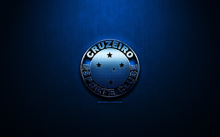 Cruzeiro FC, blue metal background, Brazilian Seria A, brazilian football club, Cruzeiro logo, football, soccer, Cruzeiro EC, Brazil