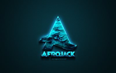 Afrojack logotyp, bl&#229; kreativa logotyp, Holl&#228;ndska DJ, emblem, bl&#229; kolfiber konsistens, kreativ konst, Afrojack