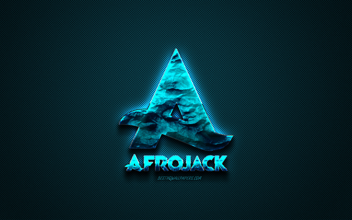 Afrojack-logo, sininen luova logo, Hollantilainen DJ, tunnus, sininen hiilikuitu rakenne, creative art, Afrojack