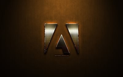 adobe glitter-logo -, kreativ -, bronze-metall-hintergrund, das adobe-logo, marken, adobe