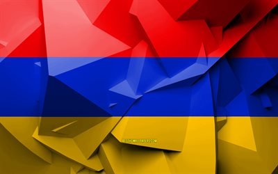 4k, Flag of Armenia, geometric art, Asian countries, Armenian flag, creative, Armenia, Asia, Armenia 3D flag, national symbols