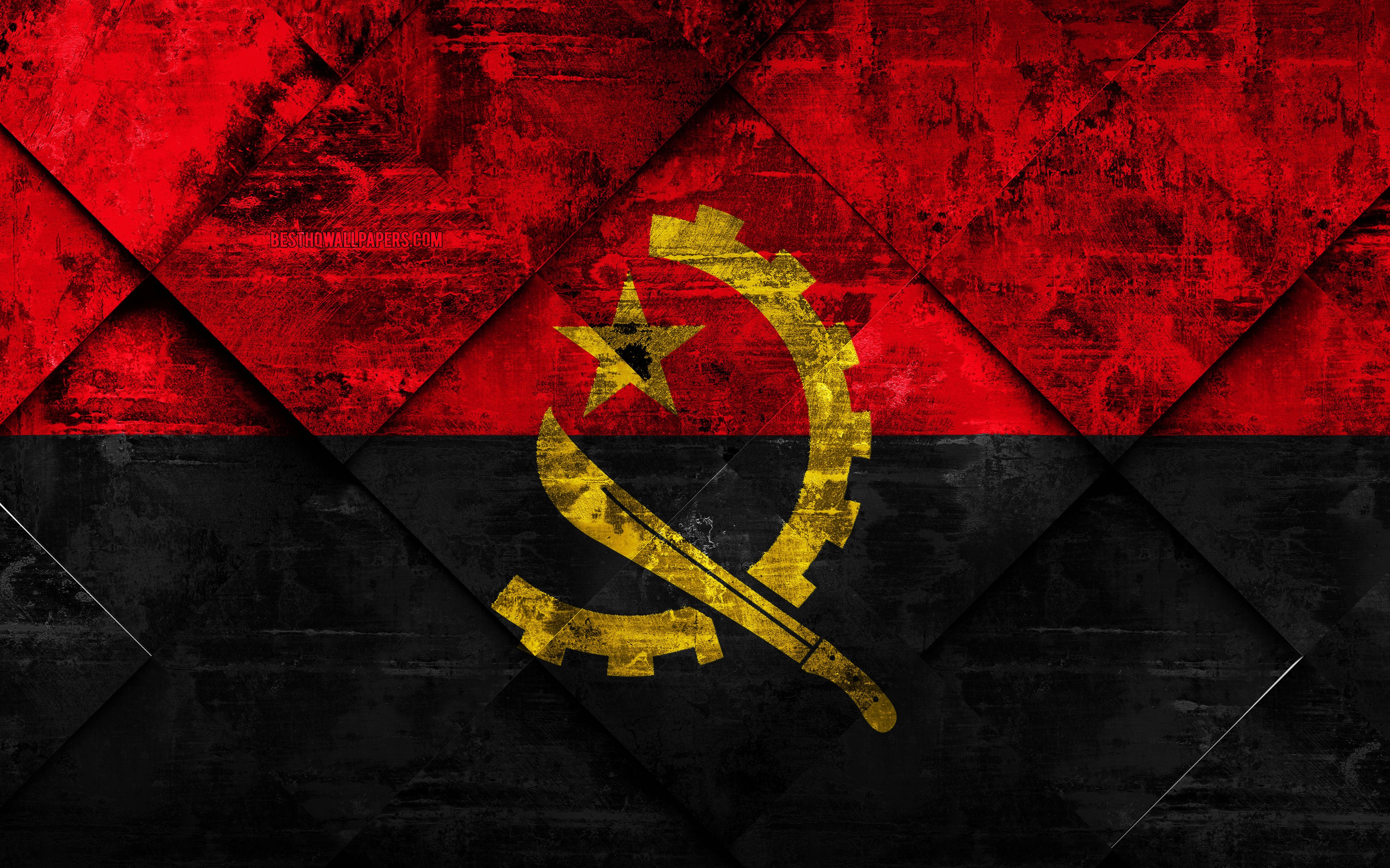 Download Wallpapers Flag Of Angola 4k Grunge Art Rhombus Grunge