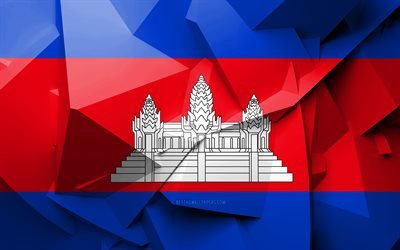 4k, Flag of Cambodia, geometric art, Asian countries, Cambodian flag, creative, Cambodia, Asia, Cambodia 3D flag, national symbols