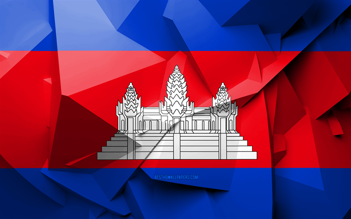 4k, 旗のカンボジア, 幾何学的な美術, アジア諸国, カンボジア国旗, 創造, カンボジア, アジア, カンボジアの3Dフラグ, 国立記号