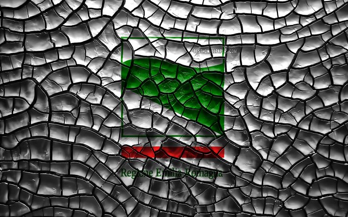Flag of Emilia-Romagna, 4k, italian regions, cracked soil, Italy, Emilia-Romagna flag, 3D art, Emilia-Romagna, Regions of Italy, administrative districts, Emilia-Romagna 3D flag