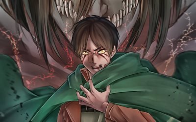 Eren Yeager, darkness, Attack on Titan, manga, Shingeki No Kyojin, guy with yellow eyes, Attack on Titan characters, Eren Yeager in fire