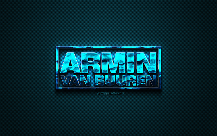 Armin van Buuren logo, bleu logo creative, DJ hollandais, Armin van Buuren, embl&#232;me bleu en fibre de carbone texture, art cr&#233;atif