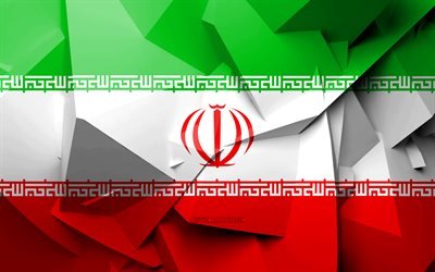 4k, Flaggan i Iran, geometriska art, Asiatiska l&#228;nder, Iranska flaggan, kreativa, Iran, Asien, Iran 3D-flagga, nationella symboler