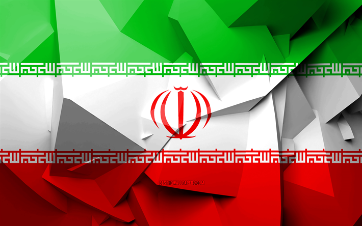 4k, flagge des iran, geometrische kunst, den asiatischen l&#228;ndern, iranische flagge, kreativ, iran, asien, 3d flag, nationale symbole