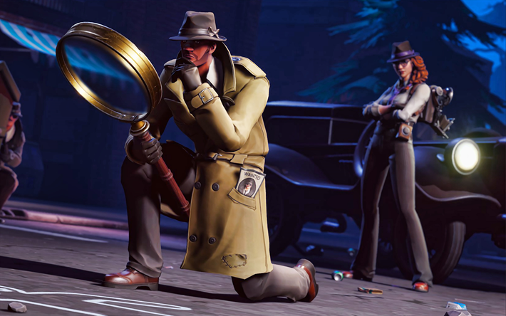 Gumshoe, Sleuth, darkness, Fortnite characters, 2019 games, Fortnite Battle Royale, Gumshoe and Sleuth, Fortnite