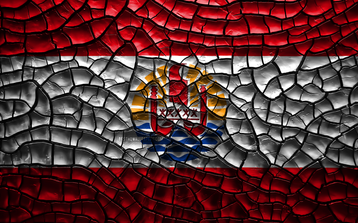 Drapeau de la Polyn&#233;sie fran&#231;aise, 4k, terre craquel&#233;e, Oc&#233;anie, Polyn&#233;sie fran&#231;aise, drapeau, art 3D, pays d&#39;Oc&#233;anie, les symboles nationaux, la Polyn&#233;sie fran&#231;aise 3D drapeau