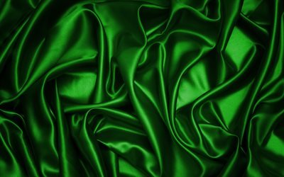 濃い緑色の絹, 4k, 濃い緑色の生地の質感, 絹, グリーンバック, 暗緑色：, 生地の質感, サテン, 絹織