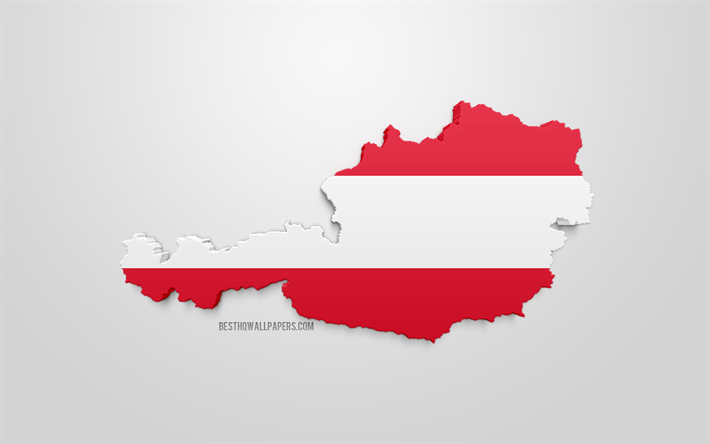 3d العلم من النمسا, صورة ظلية خريطة النمسا, الفن 3d, العلم النمساوي, أوروبا, النمسا, الجغرافيا, النمسا 3d خيال
