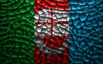 Flag of Liguria, 4k, italian regions, cracked soil, Italy, Liguria flag, 3D art, Liguria, Regions of Italy, administrative districts, Liguria 3D flag