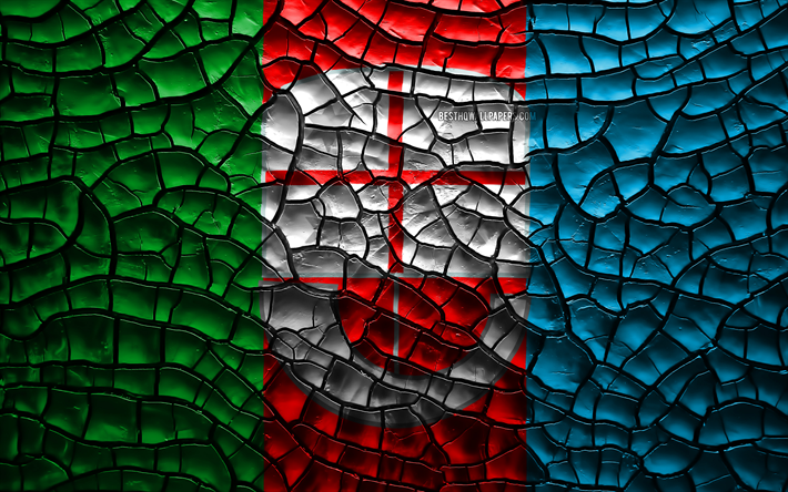 Flag of Liguria, 4k, italian regions, cracked soil, Italy, Liguria flag, 3D art, Liguria, Regions of Italy, administrative districts, Liguria 3D flag
