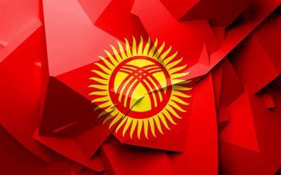 4k, Flaggan i Kirgizistan, geometriska art, Asiatiska l&#228;nder, Kirgiziska flagga, kreativa, Kirgizistan, Asien, Kirgizistan 3D-flagga, nationella symboler