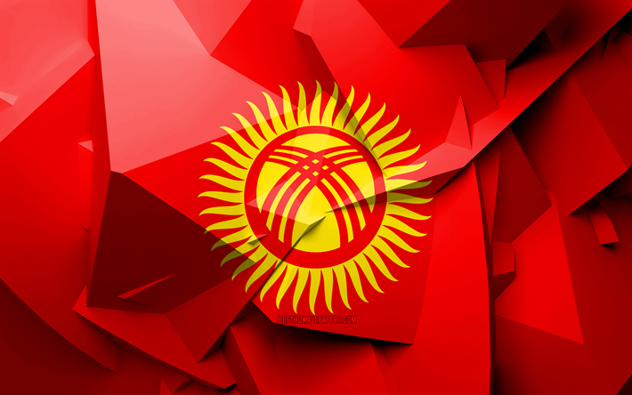 4k, Flag of Kyrgyzstan, geometric art, Asian countries, Kyrgyz flag, creative, Kyrgyzstan, Asia, Kyrgyzstan 3D flag, national symbols