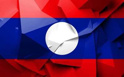 4k, Flaggan i Laos, geometriska art, Asiatiska l&#228;nder, Laos flagga, kreativa, Laos, Asien, Laos 3D-flagga, nationella symboler