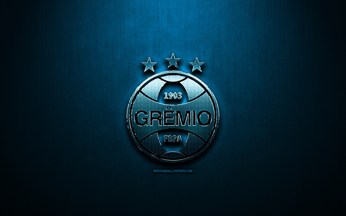 Gremio FC, de metal de color azul de fondo, Seria Una de brasil, club de f&#250;tbol, fan art, Gremio logotipo, el f&#250;tbol, el Gremio FB Porto Alegrense, Brasil