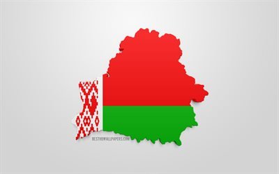 3d bandiera della Bielorussia, la mappa per silhouette della Bielorussia, 3d arte, Bielorussia, bandiera, Europa, la Bielorussia, la geografia, la Bielorussia silhouette 3d