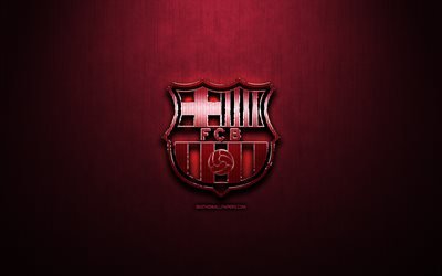 O Barcelona FC, roxo metal de fundo, A Liga, FCB, clube de futebol espanhol, f&#227; de arte, Barcelona logotipo, LaLiga de futebol, futebol, O FC Barcelona, Espanha
