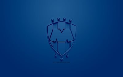 CF Monterrey, الإبداعية شعار 3D, خلفية زرقاء, 3d شعار, المكسيكي لكرة القدم, والدوري, مونتيري, المكسيك, الفن 3d, كرة القدم, أنيقة شعار 3d