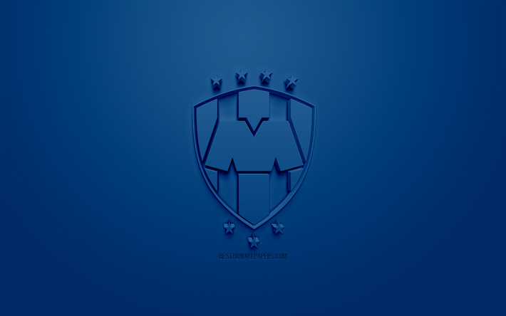 CFモンテレー, 創作3Dロゴ, 青色の背景, 3dエンブレム, メキシコサッカークラブ, リーガMX, モンテレー, メキシコ, 3dアート, サッカー, お洒落な3dロゴ