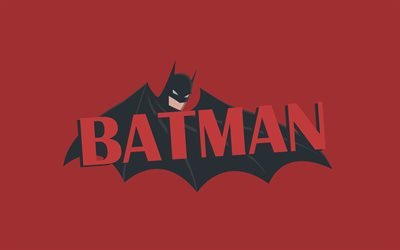 Batman, 4k, minimaalinen, supersankareita, kuvitus, Bat-mies, punainen tausta