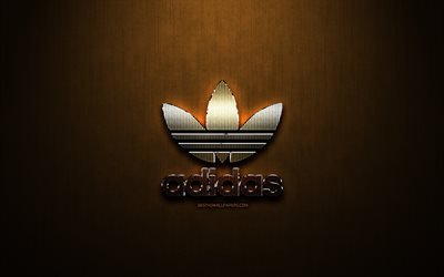Adidas logotipo glitter, marcas de desporto, criativo, bronze metal de fundo, Logotipo da Adidas, marcas, Adidas