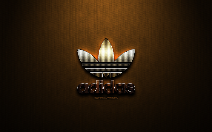 Adidas glitter logo, spor markalar, yaratıcı, Bronz metal arka plan, Adidas logosu, marka, Adidas